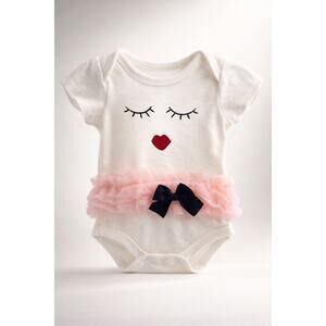 #165 Little Treasures Baby Onesie White with Pink Tulle Skirt and Bow iSize 3-6M